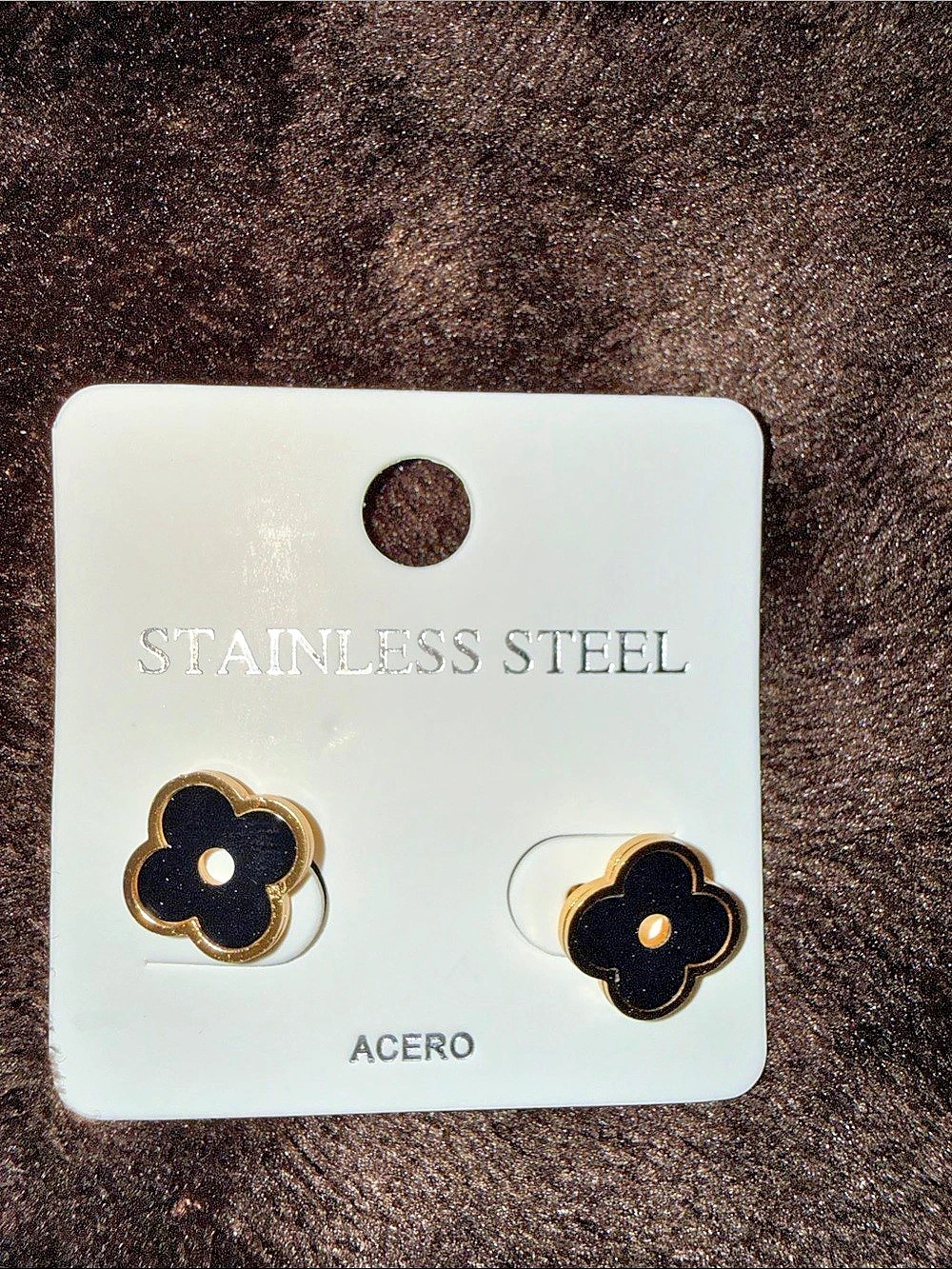 Acero Black & Gold Floral Stud Earrings NWT
